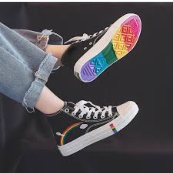 Rainbow Canvas Converse Style High Top | Rainbow Sole Size 4=36 - Picture 3 of 13